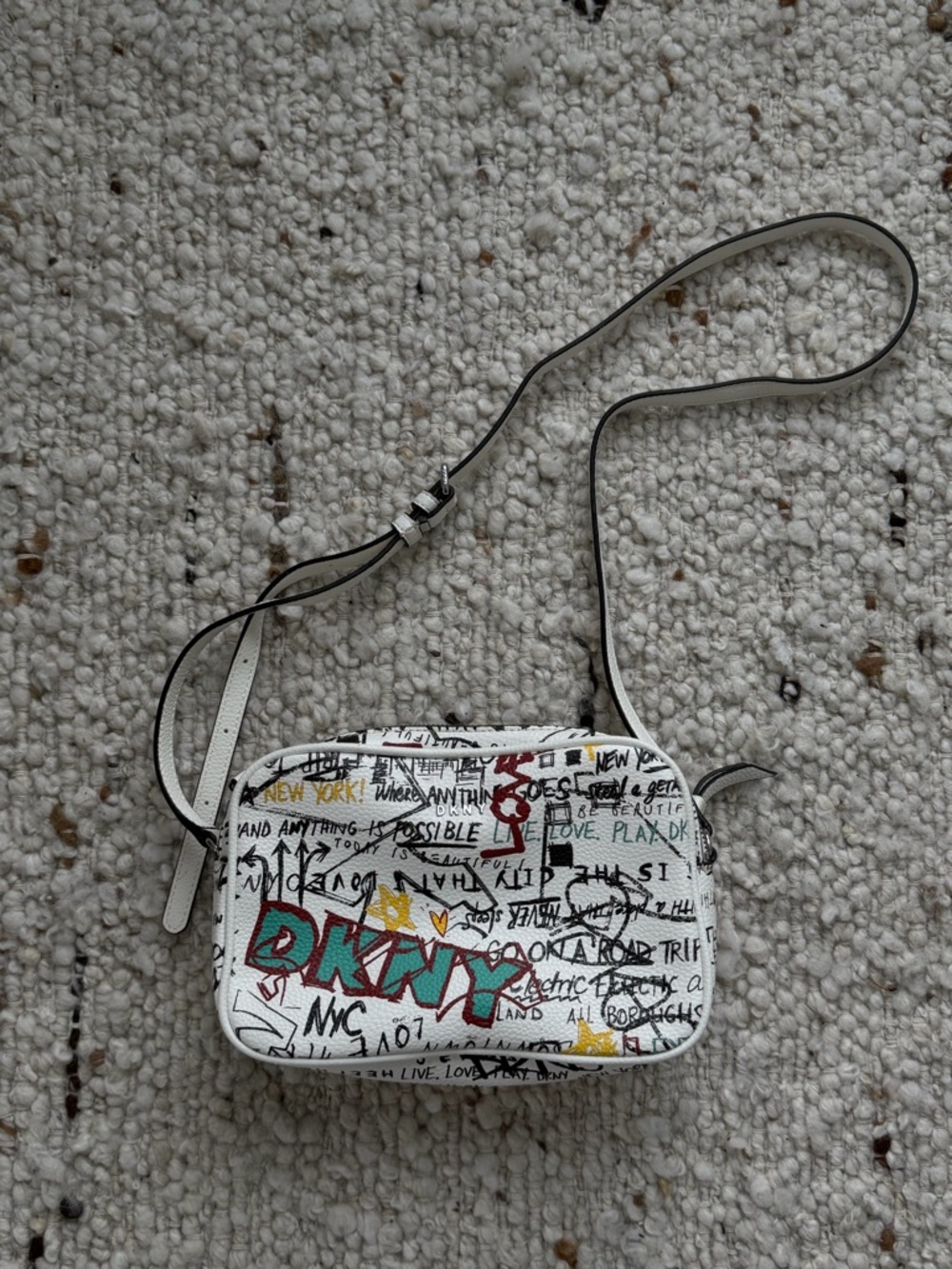 DKNY White Graffiti-Print Crossbody with Multicolor Accents